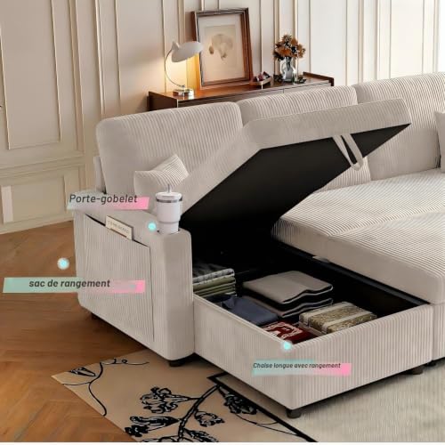 Canapé d’Angle Convertible 3 Places USB W2026 Limilony