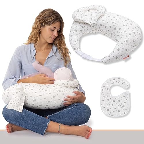 RUGUIES- Cojín Lactancia Ajustable y Ergonómico- Cojín de Lactancia pequeño- Almohada Embarazo-Funda Extraíble y Lavable 100% Algodón- Almohadita Bebé a 45º Antireflujo para Máximo Confort.