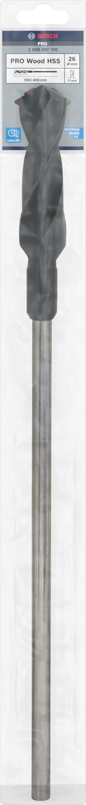 Mèche pour Coffrages et Lambrissages, 11mm Queue, 26mm Diamètre x 400mm Longueur