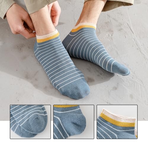 Mottee&Zconia Men’s No Show Socks Low Cut Comfortable Cool Striped Thin Socks for men 10 Pack Size 8-113