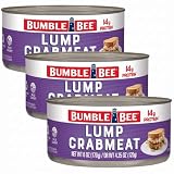 Bumble Bee Lump Crab Meat, 6 oz Can - 14g Protein & 1g Carb Per Serving - Wild Caught, Small Chunks, Drain Before Use - Packaging May Vary (Pack of 3)