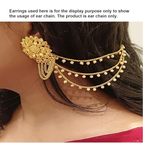 Efulgenz Ear Chains Indian Jewellery Traditional Indian Earrings with Hair Chain Earring Chain Jewelry for Wedding Layered Faux Pearl Charms Ear Chain Earrings for Women3