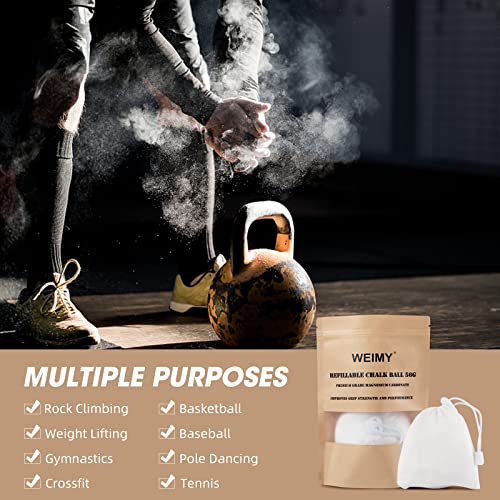 Weimy Chalk Ball 2 Oz, Refillable Chalk Ball For Chalk Bag For Rock Climbing, Weightlifting, Gymnastics, Gym Chalk Sock, Workout Chalk For Hands #TOP3