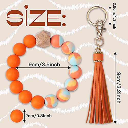 Giemson Silicone Key Ring Bracelets Wristlet Keychain Car Beaded Key Ring Bangle Chains For Women（Orange） #TOP1