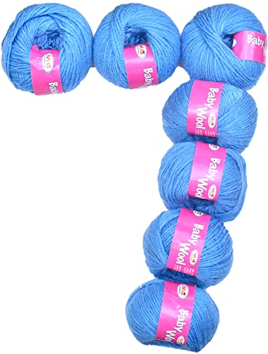 Image of M.G Enterprise Prime Baby Wool 100% Acrylic Yarn Sea Blue 7 Pc 4 ply Ball Hand Knitting Wool /Art Craft Soft Fingering Crochet Hook Yarn- Art-IC
