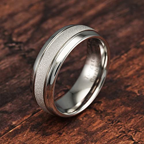 100S JEWELRY White Gold Tungsten Rings For Men Women Wedding Band SandBlasted Finish Dome Edge Sizes 6-16 (Tungsten, 11.5) by 100S JEWELRY - Image 2