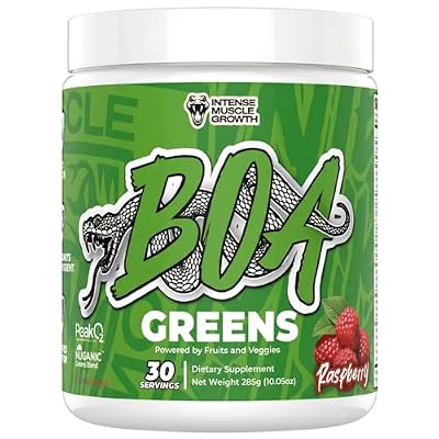BOA Greens Powder - Organic Superfood Supplement with Fruits and Veggie Blend, Antioxidant, Mushroom Blends - Supports Digestive Health, Gluten Free Non-GMO Vegan (Raspberry - 180g)