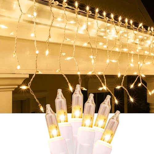 8.5 ft 150 Icicle Lights Christmas String Lights Warmwhite Christmas Decorations Plug in Waterproof Outdoor Indoor Decor for Xmas Thanksgiving Day Party Patio Courtyard Window Fence Decor