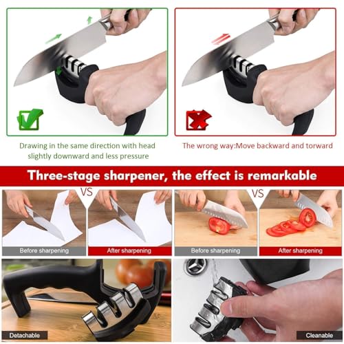 Image of Knife Sharpener Manual 3 Stage Sharpening Tool Advanced for Kitchen Steel Knives
