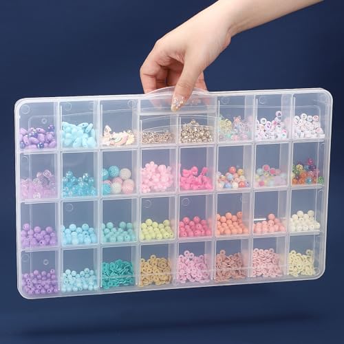 Image of Udefineit 32 Grids Large Plastic Organizer Box with Fixed Dividers, Bead Storage Compartment Organizer Box for Jewelry /Nail /Screw /Small Parts, Clear Compartment Container Storage Case Tackle Box