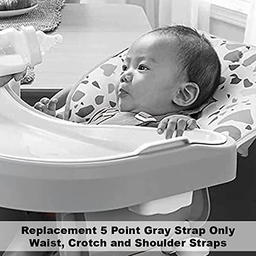 Image of Replacement Part for Fisher-Price SpaceSaver High Chair - HGX43 + Many More Models ~ Replacement 5 Point Gray Strap ~ Waist, Crotch and Shoulder Straps