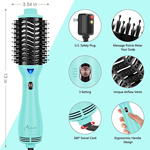 Hot Air Brush, Aima Beauty Professional One Step Hair Dryer & Volumizer 4 In 1 Upgrade Anti-Scald Negative Ionic Technology For All Hair Types, Light Green #TOP1
