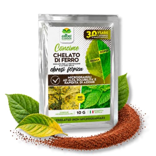 Albagarden Chelato di Ferro EDDHA 6% Microgranulare 10 g – Concime Anticlorosi per Piante, Agrumi, Vite, Orto e Giardino – Riverdente per agricoltura biologica – Efficace anche con pH difficili