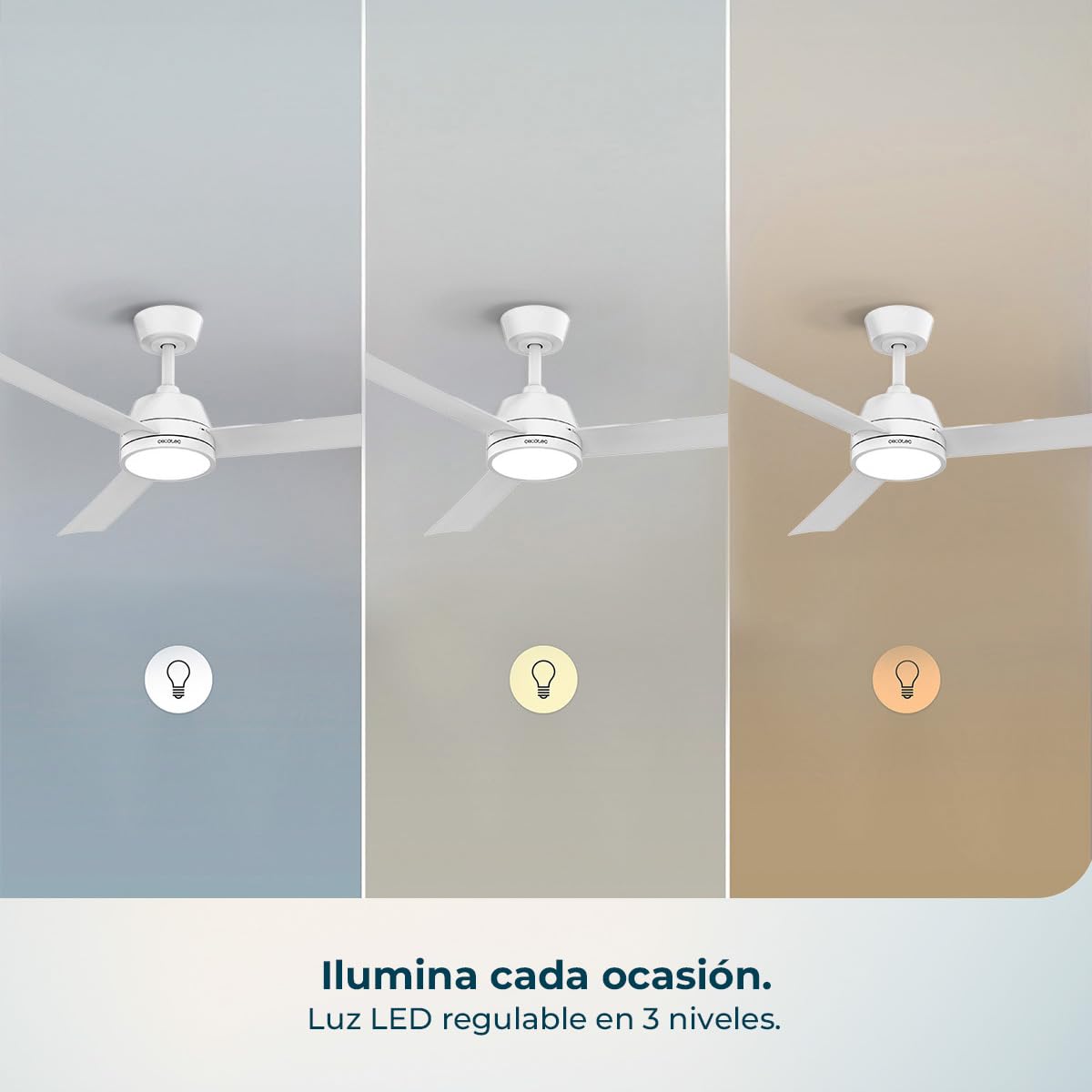 Cecotec Ventilador de Techo con Luz EnergySilence Aero 452 QuickSnap White. 30W, Motor DC, Diámetro 52" (132cm), 3 Aspas, 3 Tonos LED, Mando a Distancia, Temporizador, Montaje Rápido con un “Click” | Fernbedienung, Timer bis 8 Std., 6 Geschwindigkeitsstuf