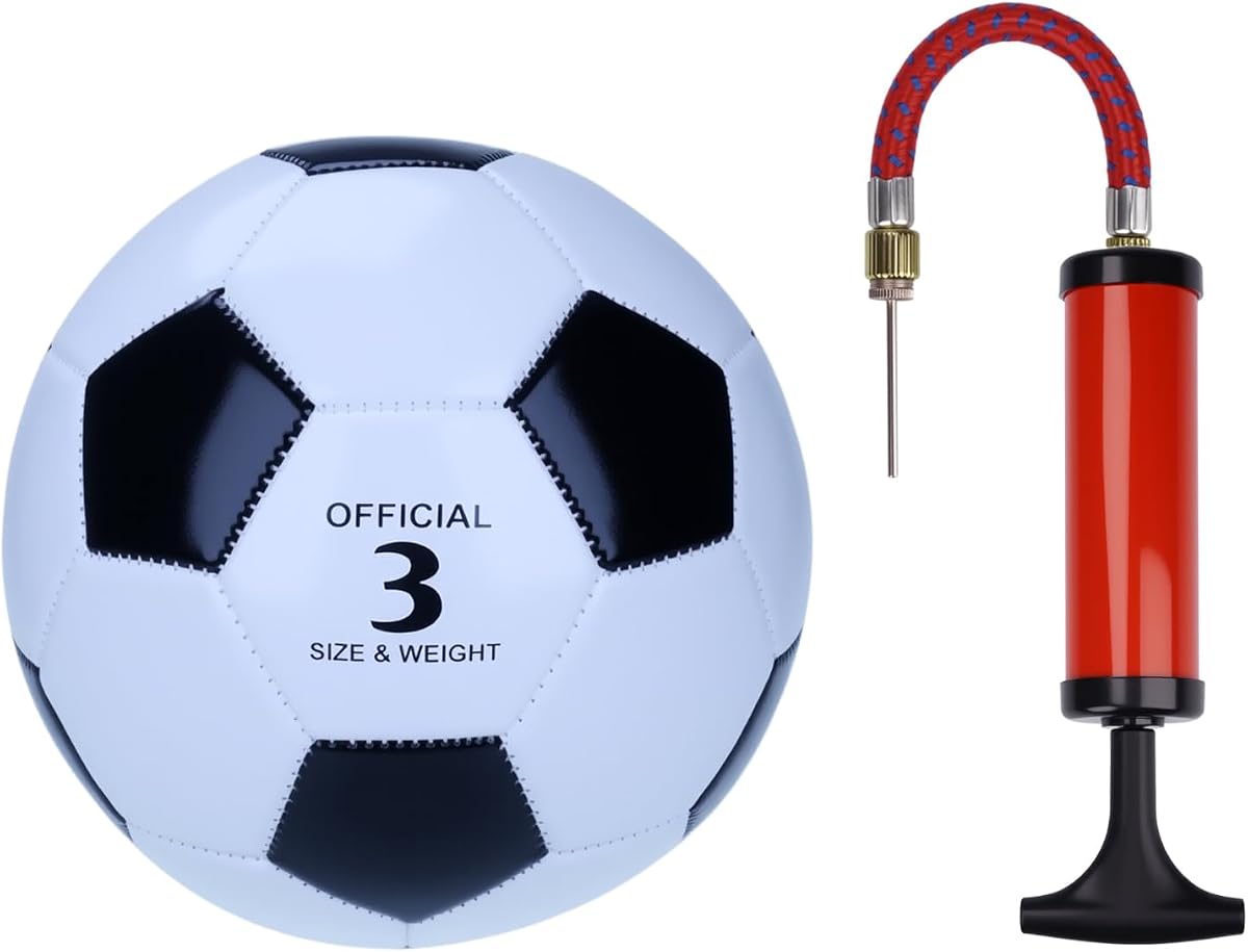 Classic Black & White Soccer Ball with Pump – Machine Stitched PU Leather Training Ball for Indoor & Outdoor Practice – Durable Recreational Football – Sizes3/4/5