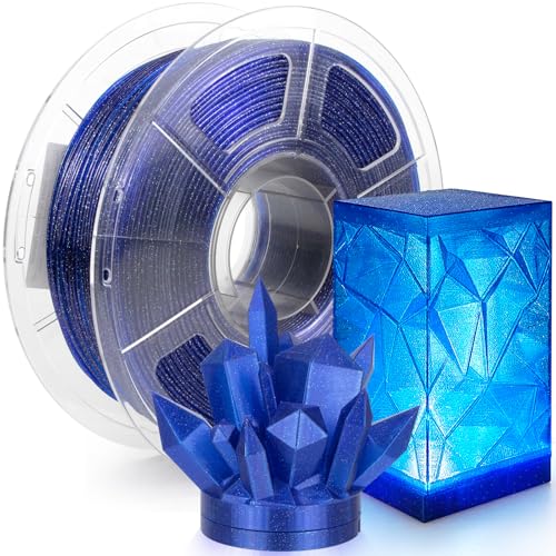 IEMAI Blue Glitter PETG Filament 1.75mm 1kg, Sparkle Galaxy Transparent 3D Printer Filament 50-600mm/s Rapid Printing, Crystal Clear Surface for Decorative and Functional Parts