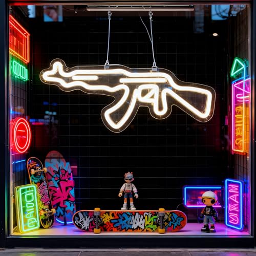 Image of AK47Gun Neon Sign, Gun Shape Wall Art LED Neon Light, USB Powered LED Sign Light for Man Cave Game Room Bedroom Bar Party Wall Decor (AK 47 Gun)