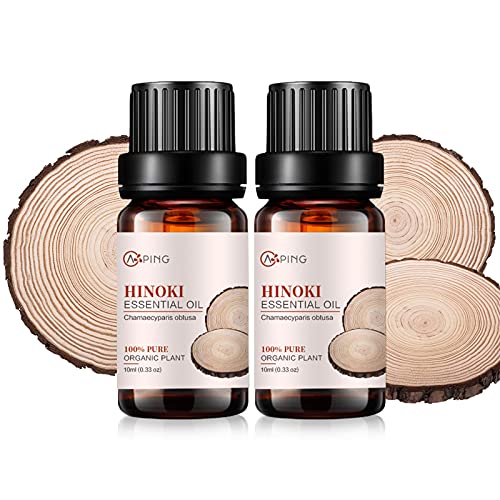 2-Pack Hinoki Essential Oil - 100% Pure Organic Natural Plant (Chamaecyparis obtusa) Hinoki Oil for Diffuser, Aroma, Spa, Massage, Yoga, Perfume, 2x10ML