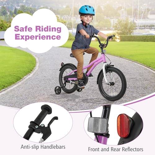 Image of BABY JOY Kids Bike, 12 14 16 18 Inches Sporty Bicycle with Training Wheels, Adjustable Seat, Handbrake & Coaster Brake, Reflectors, Girls Boys Bike for 3-8 Years Old Children