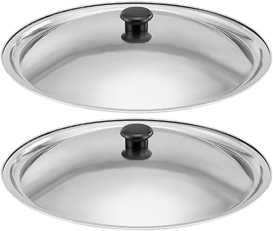 Ciieeo 2-Pack Stainless Steel Pot Lid Replacement Covers for Cookware Universal Metal Pan Frying Covers with Cool-Touch Bakelite Handle Fits Skillets Saucepans and Soup Pots