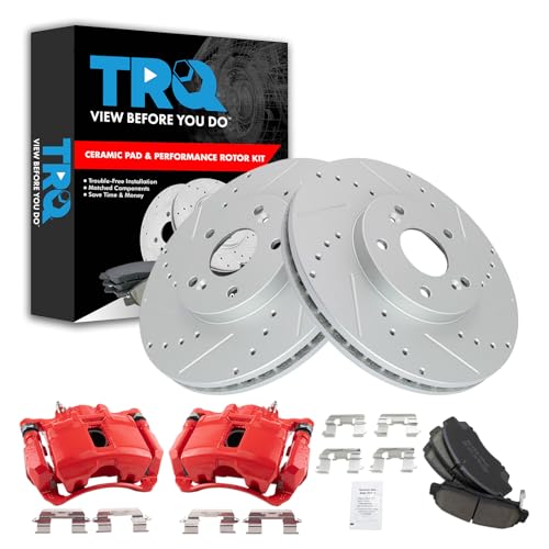 Image of TRQ Performance Front Brake Pad and Rotor Set Ceramic Coated Drilled | For 2003-2007 Honda Accord
