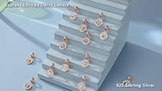 CHAWIN Initial A-Z Letter Charm Bead, Alphabet Charms Rose Gold