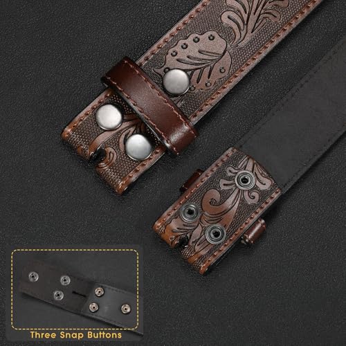 SANSTHS 2 Pack Western Belts for Men without Buckle, Cowboy Belt for Buckle Western Leather Belt Straps for Jeans3