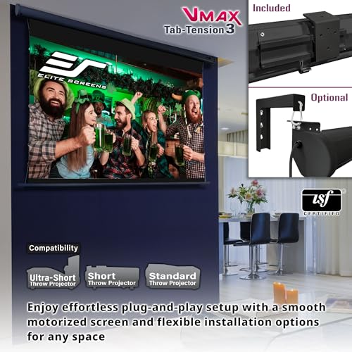 Image of Elite Screens VMAX Tab-Tension 3 Series, 138 INCH Motorized Projector Screen, 16:9 CineGrey High Contrast Electric Drop-Down, 4K /8K HDR, IR /RF Remote, VMAXT138UCH3