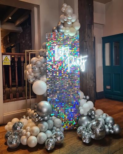 Image of Shimmer Wall Backdrop Silver Iridescent 3FTx4FT Square Sequin Wall Panel Backdrop Decor for Wedding Anniversary Birthday Party, 12 Panels