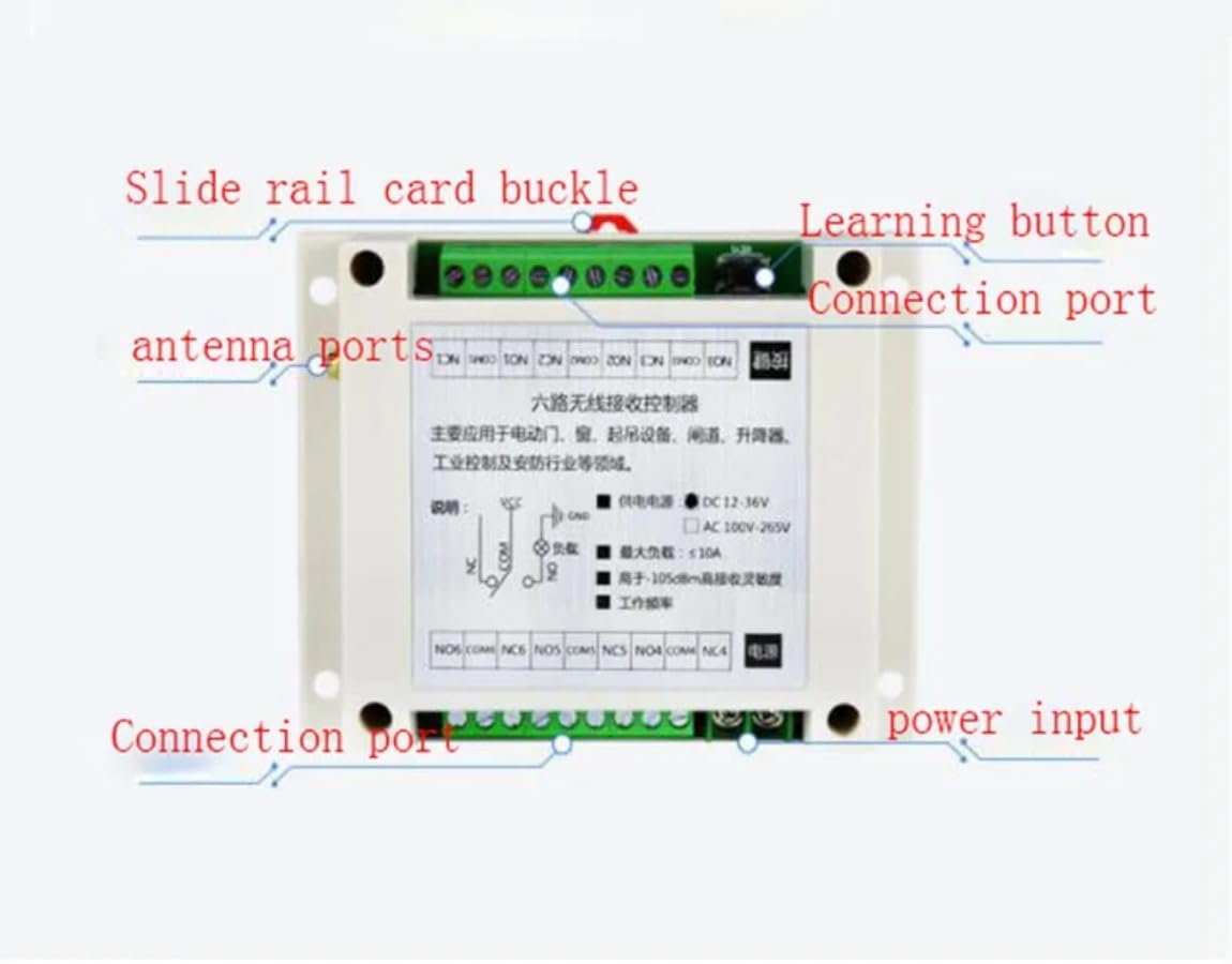 433 MHz Industriale DC 12 V 24 V 36 V 6 canali RF Telecomando con ricevitore e portata 20 – 200 m (1RF)