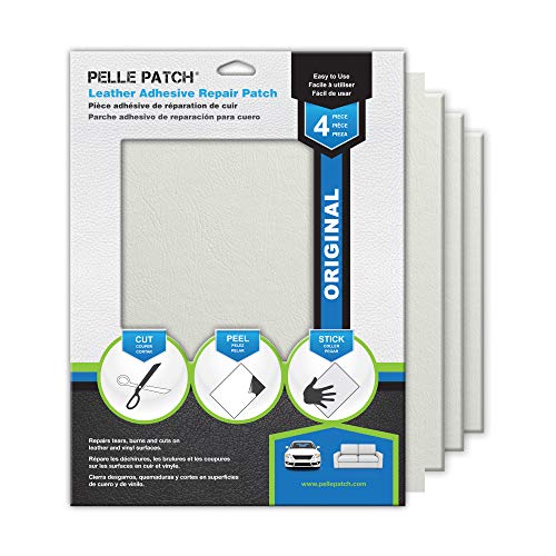 Pelle Patch - 4X Parche Adhesivo de reparación para Cuero y Vinilo - Disponible en 25 Colores - Original 20cm x 28cm - Blanco