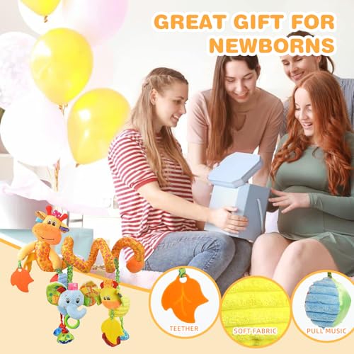 Jollybaby Crib Stroller Car Seat Toys for Baby 0-3-6-9-12 Months, Tummy Time Hanging Sensory Toys for Newborn with Music Box and Teether, Spiral Carseat Toy for Infant Boys Girls Gifts (Giraffe)