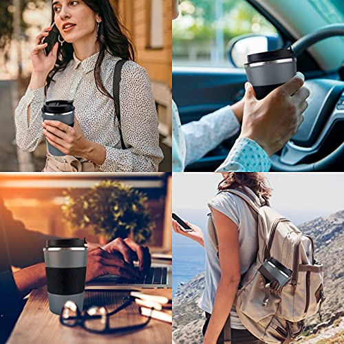 Image of Tlater Travel Mug, Insulated Coffee Cup with Leakproof Lids Reusable Coffee Cups Travel Car Coffee Mug Double Walled Vacuum Stainless Steel Thermal Mug for Hot and Iced Drinks ( 380ml) (Grey)