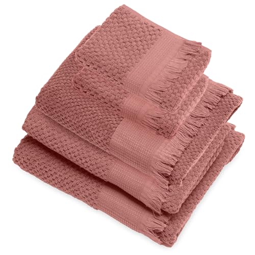 Linnea Parure de Bain Micro-Coton Tethys Rose pêche 5 pièces