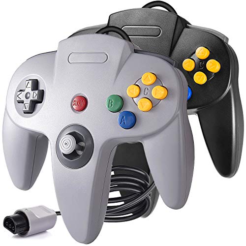 suily 2 Pack Game controller Klassischer Wired Gamepad Joystick für N64 Konsole N64 System Schwarz & Grau