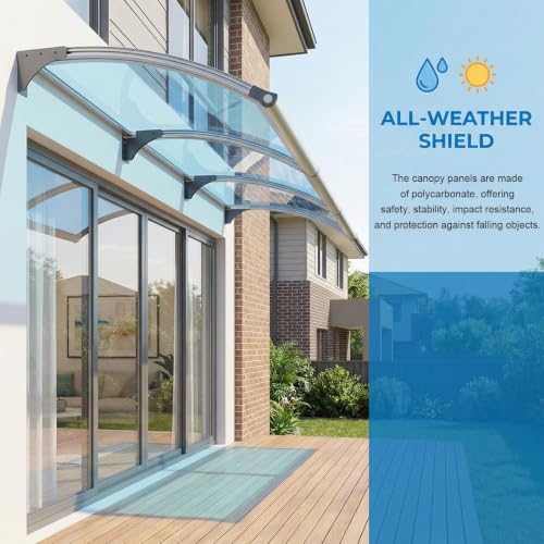 Toit marquise de porte extérieur polycarbonate abri pluie UV - 7