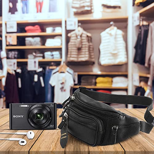 Fanny Pack Waist Bag Multifunction Genuine Leather Hip Bum Bag Travel Pouch For Men And Women- Multiple Pockets & Sturdy Zippers Ideal For Hiking Running And Cycling (Black) #TOP7