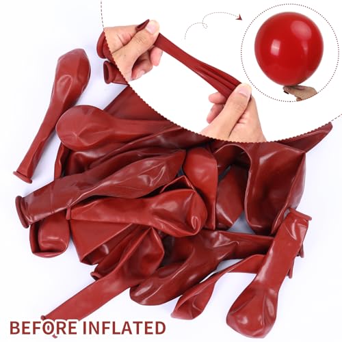 Image of RUBFAC 129pcs Ruby Red Balloon Arch Kit, Different Sizes 18 12 10 5 Inches Cherry Red Burgundy Balloons for Garland Birthday Wedding Party Decorations