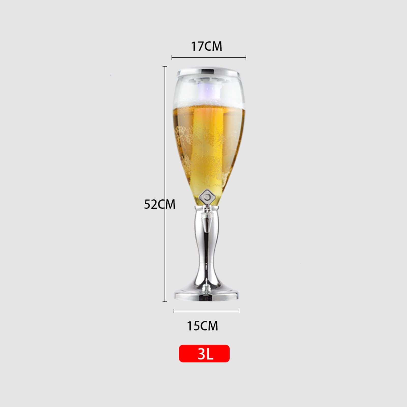 Dispensador de cerveza nser de 3 litros, contenedor de cerveza comercial con dispensador de torre de cerveza de carámbano luminoso extraíble y lavable para fiestas/bares/hogar/dispensador de torre de