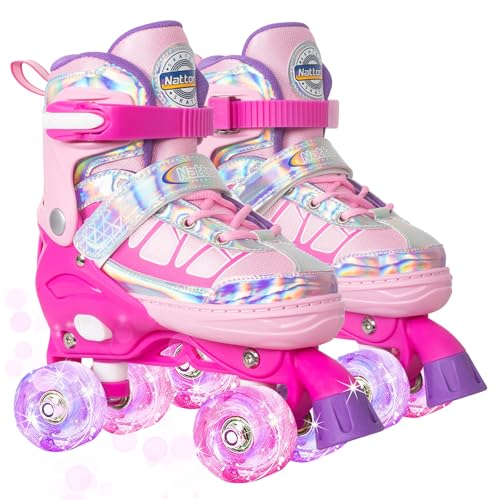 Image of Nattork Roller Skates for Kids Boys Girls, 4 Size Adjustable Rollerskates with Light Up Wheels for Children Beginners for Outdoor Indoor
