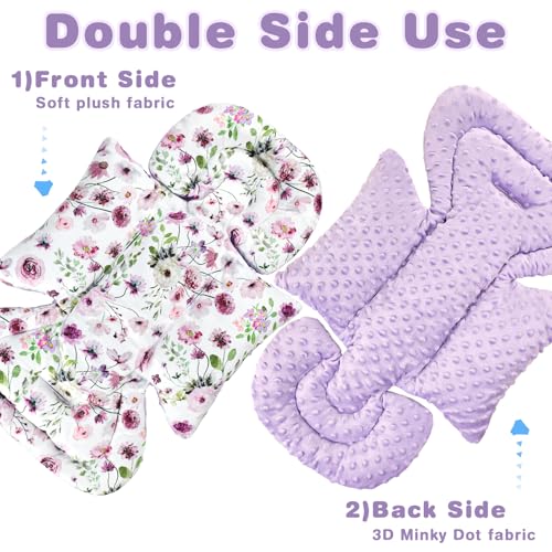 Image of GFU 3-in-1 Infant Car Seat Insert, Soft Head and Body Support,Ultra & Strap Covers Set, Reversible Newborn Car Seat Cushion Pad for Baby Boy & Girl fits Stroller, Swing, Bouncer (Purple)