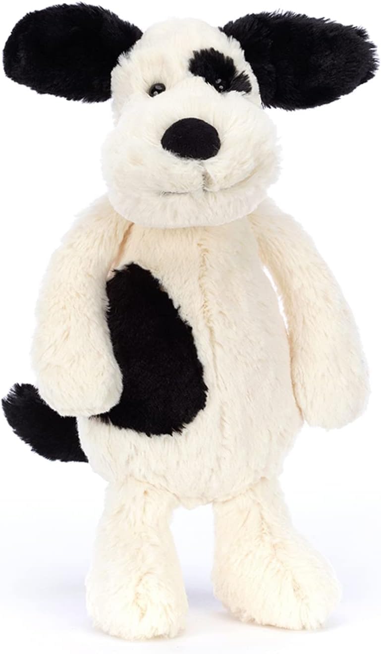 Jellycat Peluche Bashful negro y crema cachorro mediano – L: 9 cm x L : 12 cm x H: 31 cm