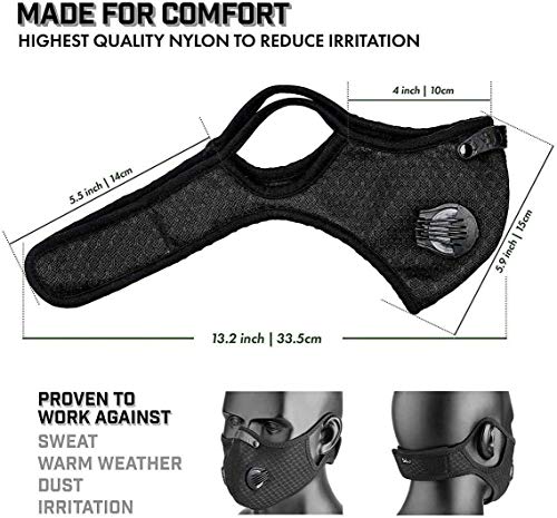 2 Pack Unisex Adjustable Reusable Protect Mouth Cover with 8 Carbon Filters and 8 Valves for Bicycle Riding Running Cycling Outdoor Sport Black - Thumbnail 3