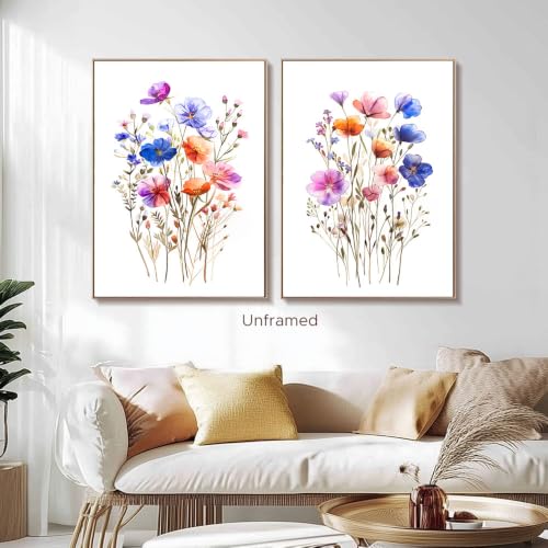 Toile murale fleurs sauvages colorées aquarelle lot de 2 tableaux botaniques 40x60cm - 4