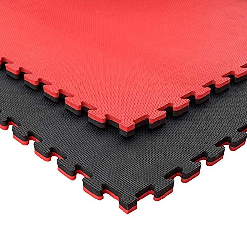 Pack de Tatami Puzzle de 100 x 100 x 2,5 cm Especial para Artes Marciales, gimnasios o Deportes de Contacto | Goma Espuma | Suelo Tatami japonés (20 Unidades (20 m2), Negro/Rojo)