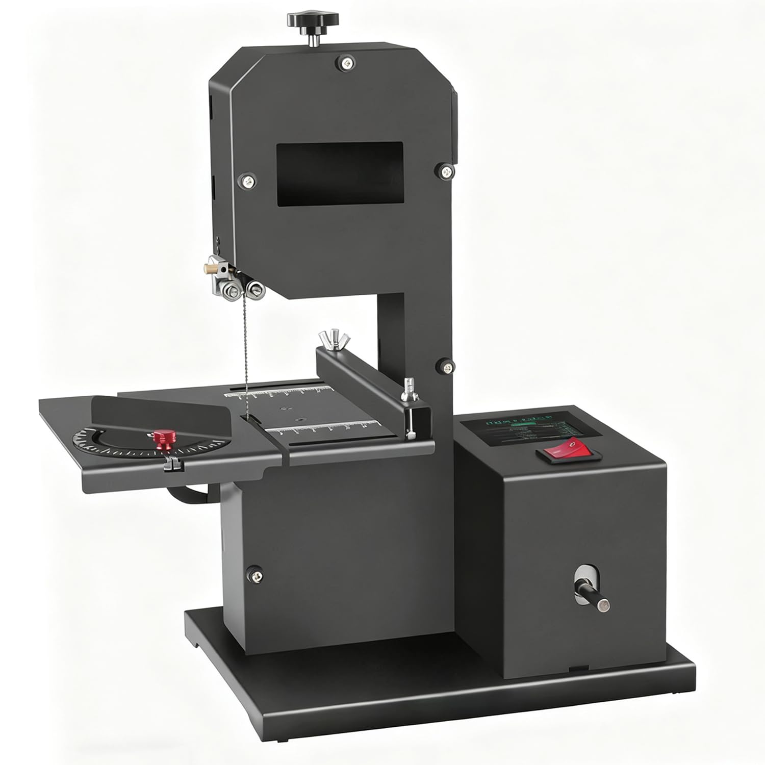 Sierra De Cinta De Sobremesa Profesional para Pequeños Talleres, Motor De 800 W, Mesa De Metal Inclinable (0-45°), Cortadora De Madera, Cortes Rectos Y Curvos