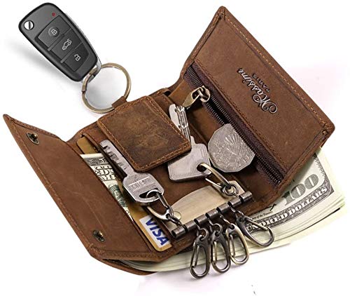 Preisvergleich Produktbild ABNB Echter Leder-Schlüssel-Halter-Mappen-Beutel... Handgefertigte Dreifache Schlüsselanhänger Schlüssel-Kasten-Beutel-Leder-Auto-S... Mit 6 Haken & 1-Auto-Schlüssel-Haken