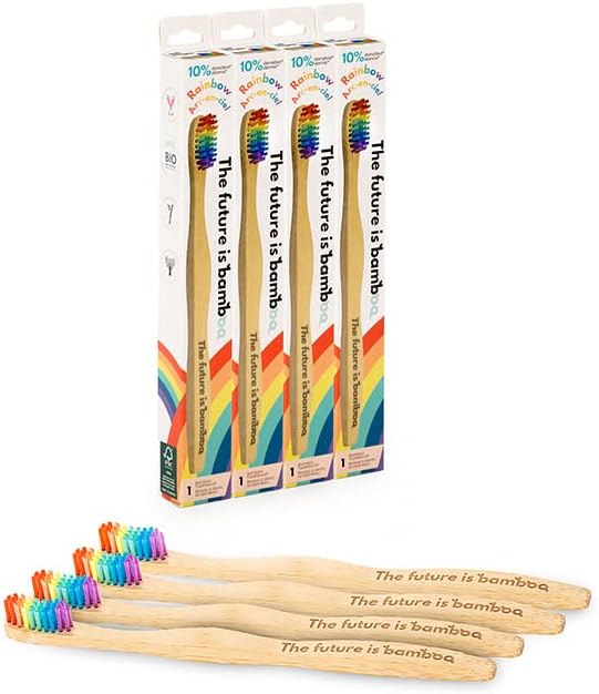 The future is bamboo Cepillo de dientes arcoíris para adultos, hecho de bambú sostenible para una sensación natural y ecológica, cerdas onduladas