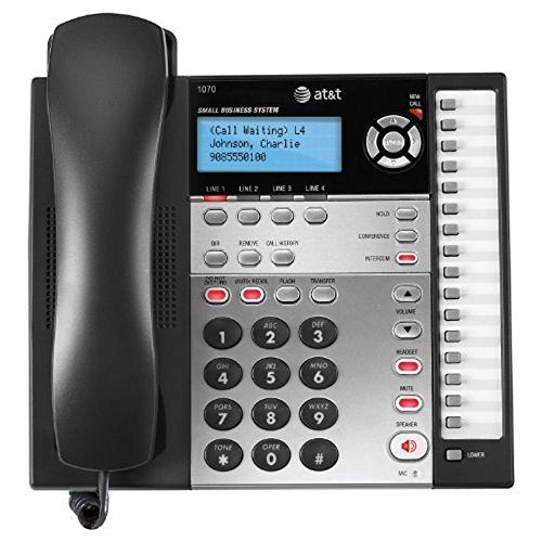 AT&T 1070 4-Line Expandable Corded Phone System with Caller ID/Call Waiting and Speakerphone, 1 Handset, Black/Silver (Renewed)