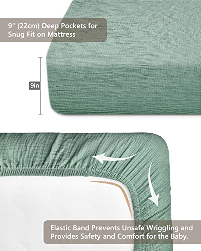 Image of Crib Sheets for Boys Girl, Fitted Baby Toddler Bed Sheets 28 inch x 52 inch, Neutral Muslin Cotton Crib Mattress Bedding Soft and Breathable Comfort (Roman Green)